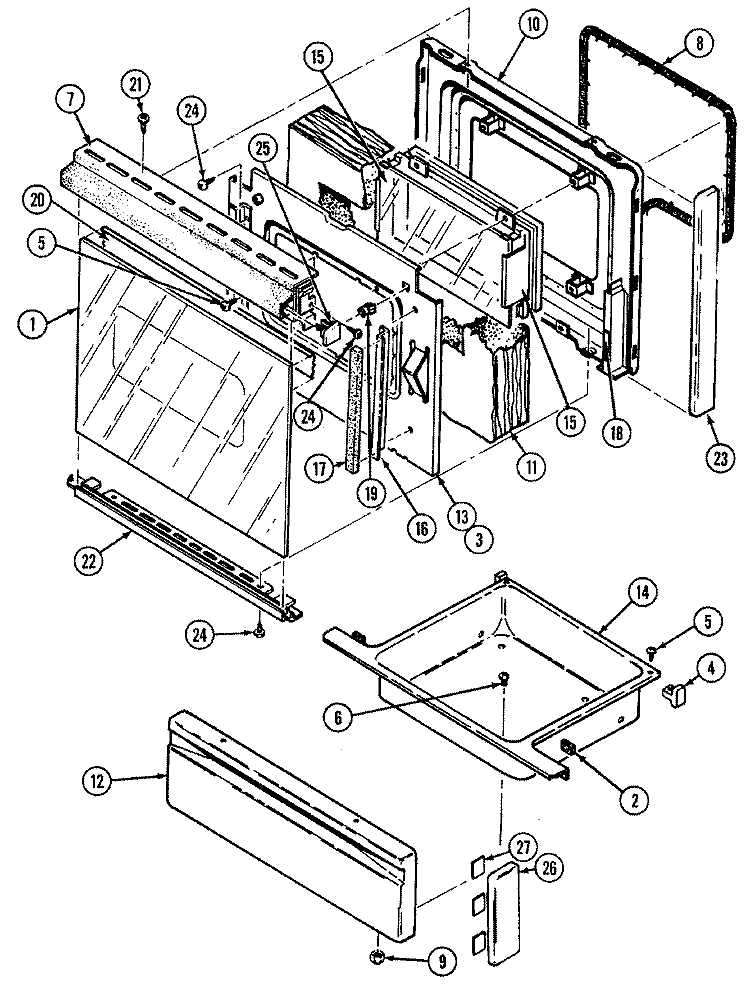 DOOR / DRAWER Diagram and Parts List for 3448XPA  Magic Chef Range