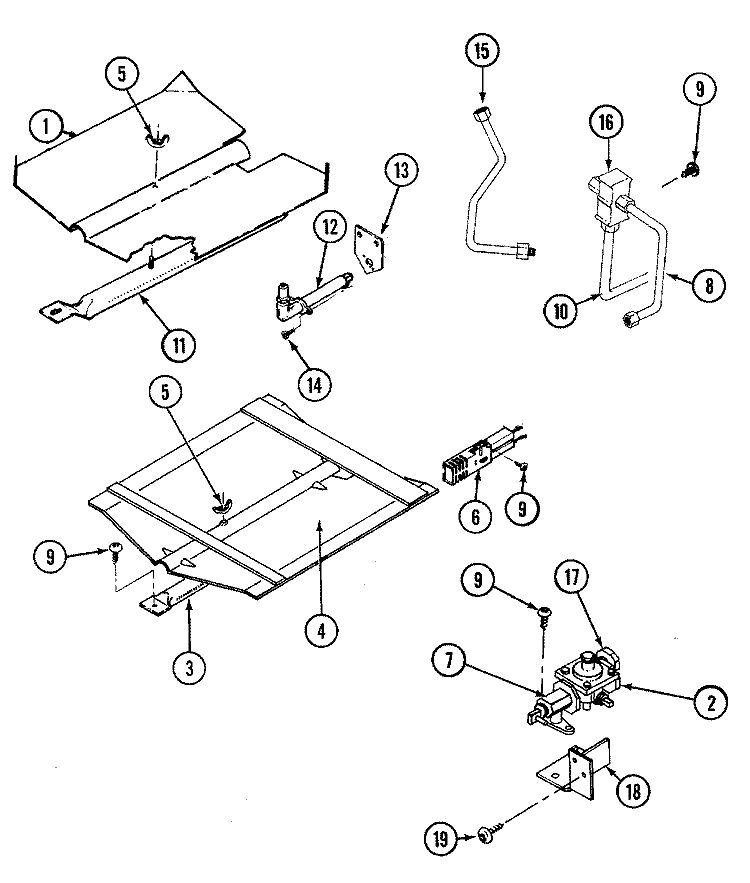 GAS CONTROLS Diagram and Parts List for 9475VRV  Magic Chef Wall Oven