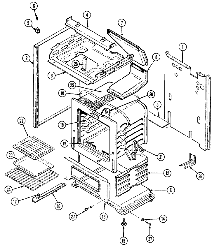 BODY / OVEN Diagram and Parts List for 3126STA  Magic Chef Range