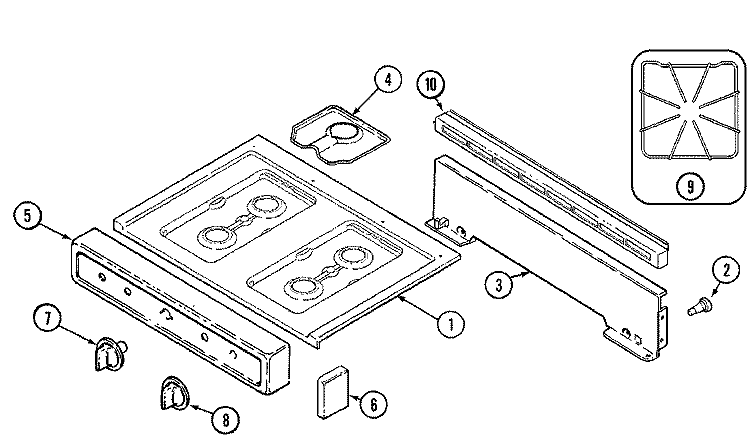 TOP ASSEMBLY Diagram and Parts List for 3121WPV  Magic Chef Range