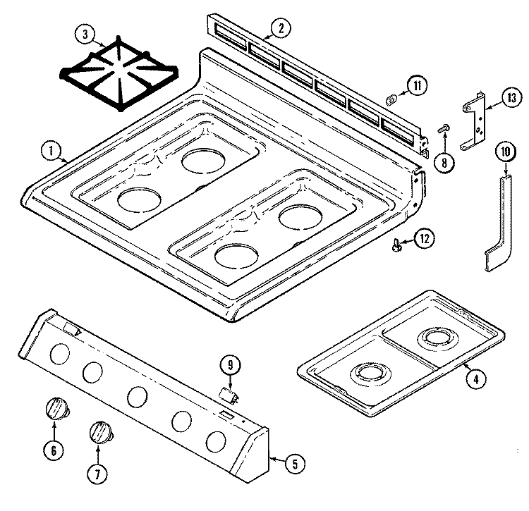 TOP ASSEMBLY Diagram and Parts List for 3227XRWLT4  Magic Chef Range