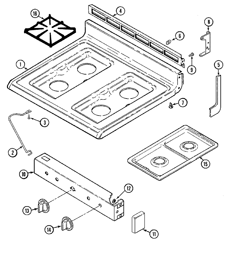 TOP ASSEMBLY Diagram and Parts List for 3121STW  Magic Chef Range