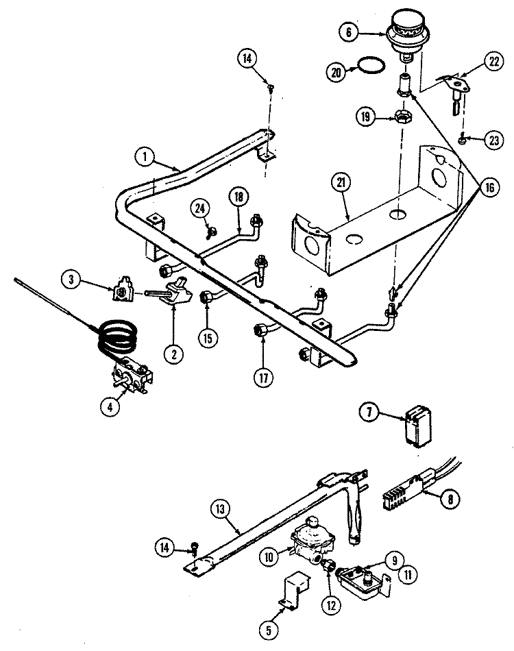 GAS CONTROLS (ELECTRONIC) Diagram and Parts List for 3187VTV  Magic Chef Range