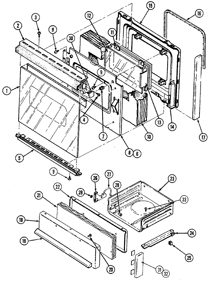 DOOR / DRAWER (3187VTx MODEL) Diagram and Parts List for 3187VTV  Magic Chef Range