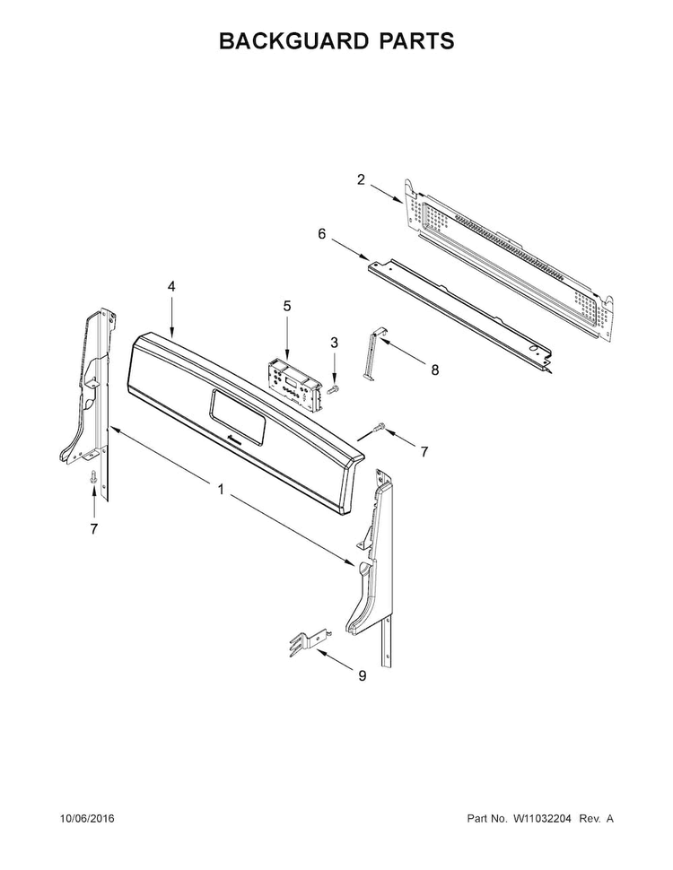 Backguard Parts Diagram and Parts List for AGR5330BAS1  Amana Range
