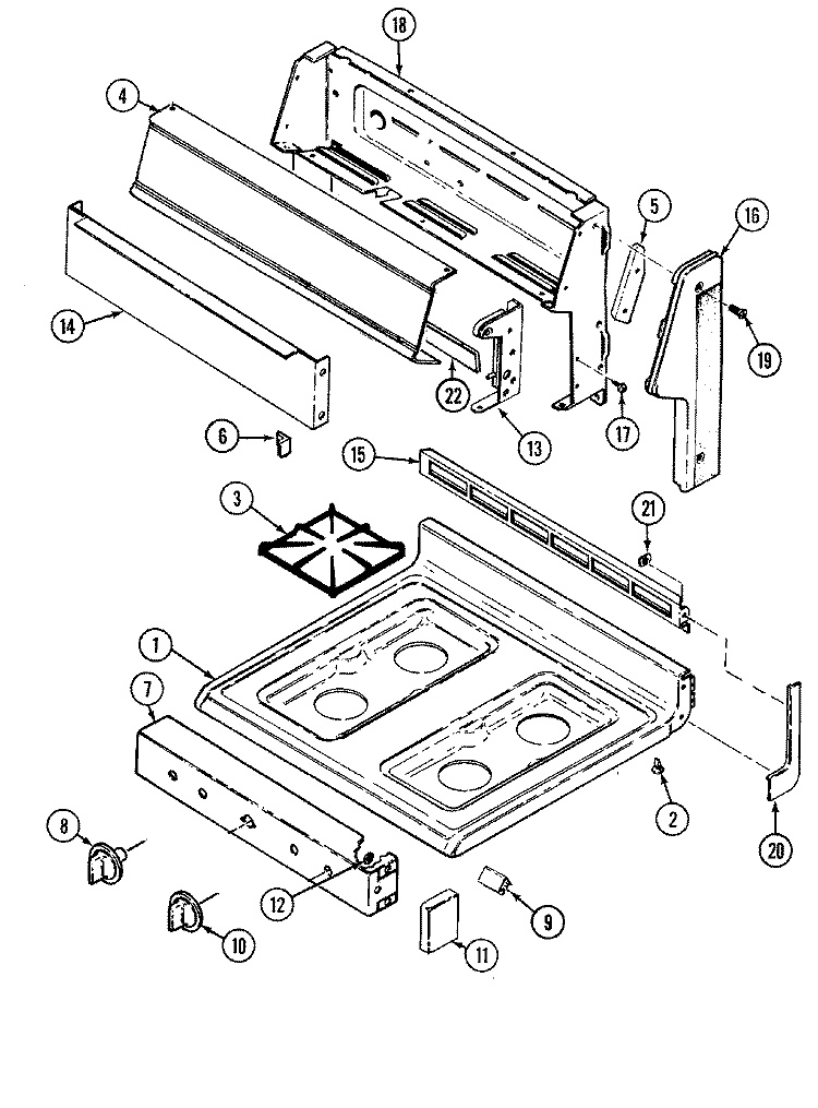 TOP ASSEMBLY / CONTROL PANEL Diagram and Parts List for G3216SRW-M  Maytag Range