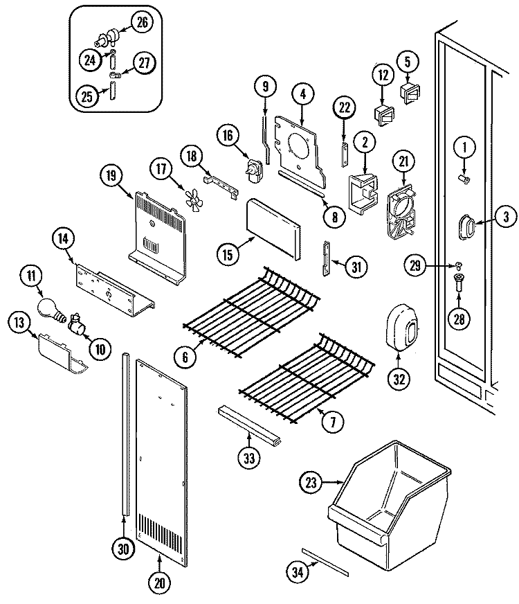 FREEZER COMPARTMENT Diagram and Parts List for GS20A8D3V  Maytag Refrigerator