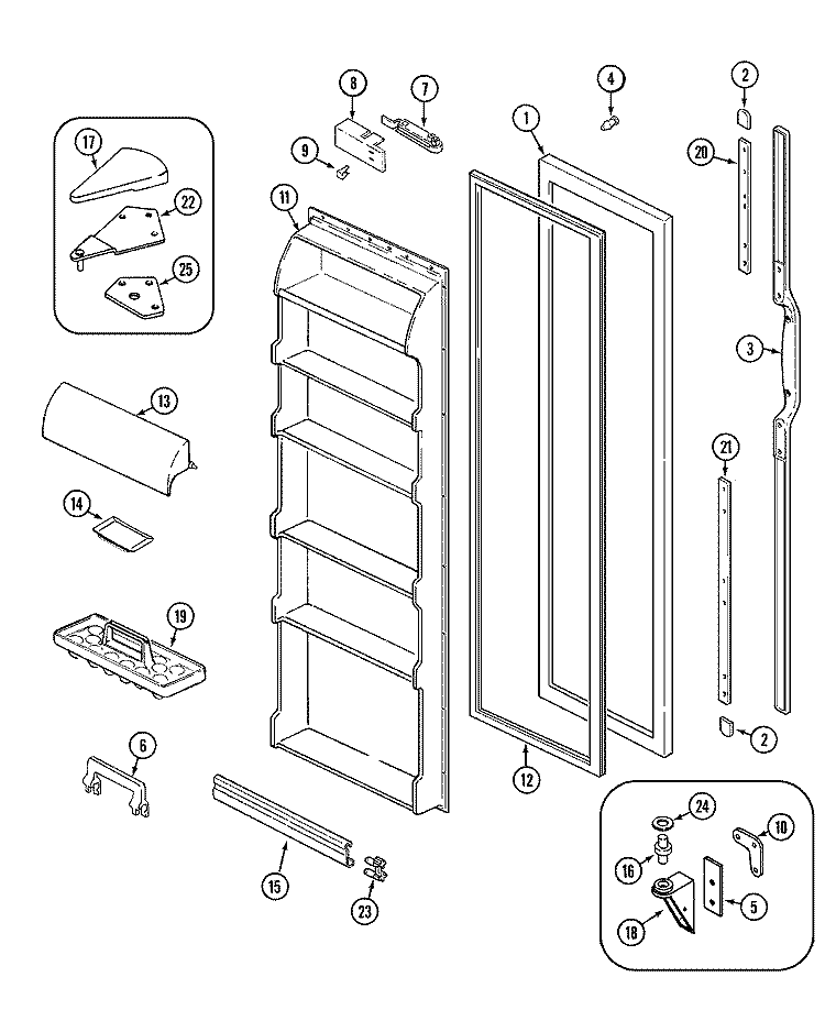 FRESH FOOD DOOR Diagram and Parts List for GS20A8D3V  Maytag Refrigerator