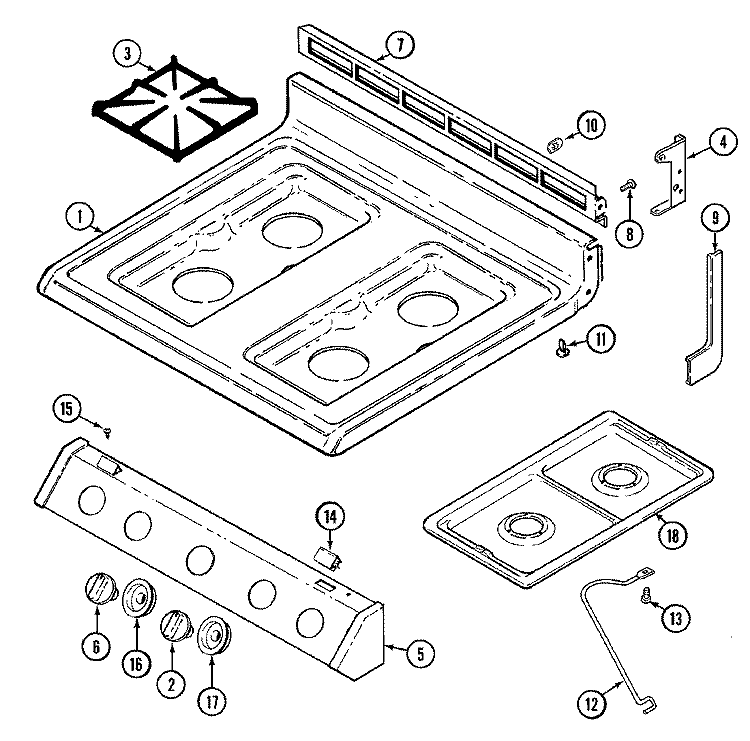 TOP ASSEMBLY / MANIFOLD PANEL Diagram and Parts List for 3147XTW  Magic Chef Range