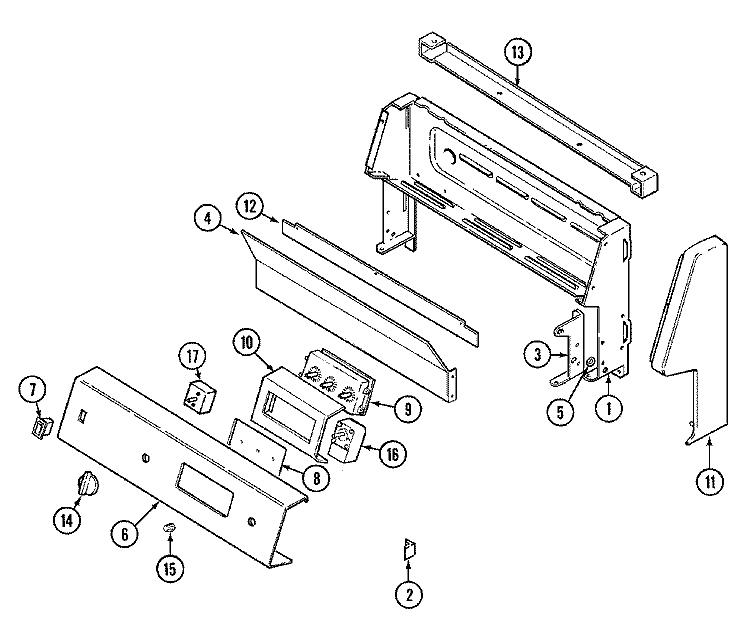 CONTROL PANEL Diagram and Parts List for 3458XVS  Magic Chef Range