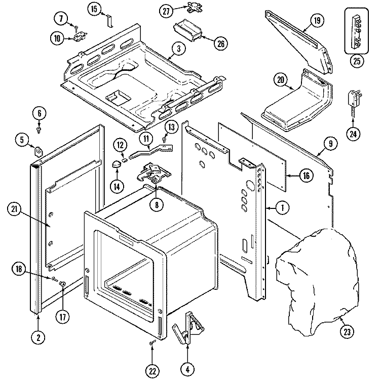 BODY Diagram and Parts List for 3458XVS  Magic Chef Range