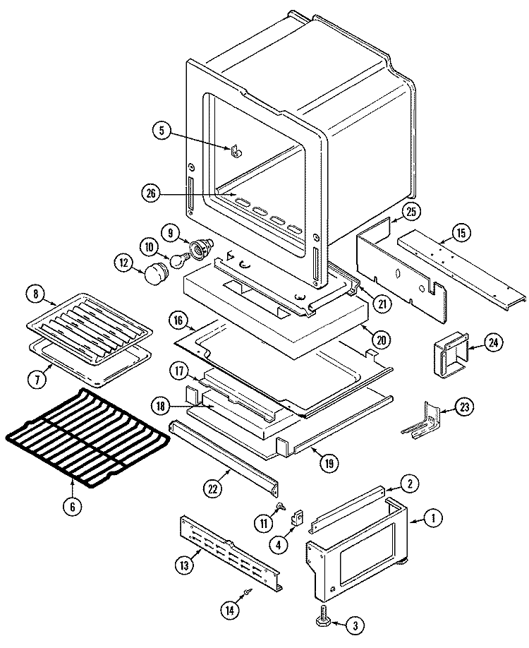OVEN / BASE Diagram and Parts List for 3458XVS  Magic Chef Range