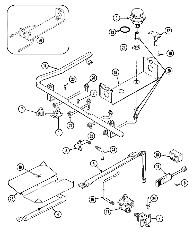 GAS CONTROLS Diagram and Parts List for 3448XTW  Magic Chef Range