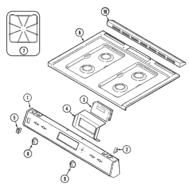 TOP ASSEMBLY Diagram and Parts List for 6157WUW  Magic Chef Range