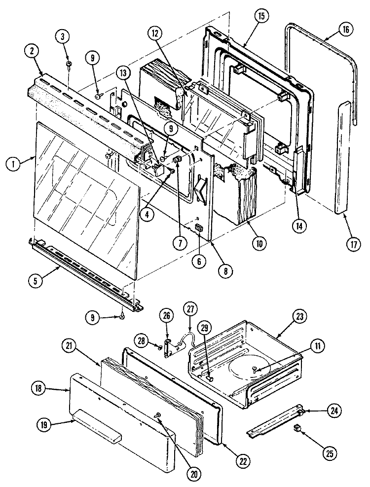 DOOR / DRAWER Diagram and Parts List for 6257XTW  Magic Chef Range