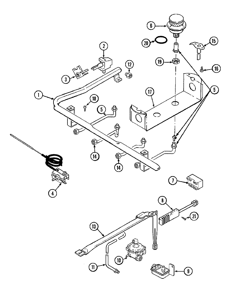 GAS CONTROLS Diagram and Parts List for 3147XRW-X  Magic Chef Range