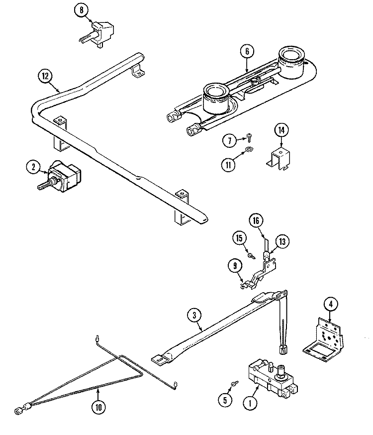 GAS CONTROLS (G3110PRx - M) Diagram and Parts List for G3110PRA-M  Maytag Range