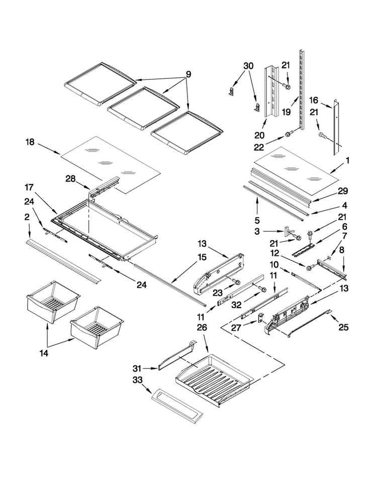 Shelf Parts Diagram and Parts List for MFI2269VEQ5  Maytag Refrigerator