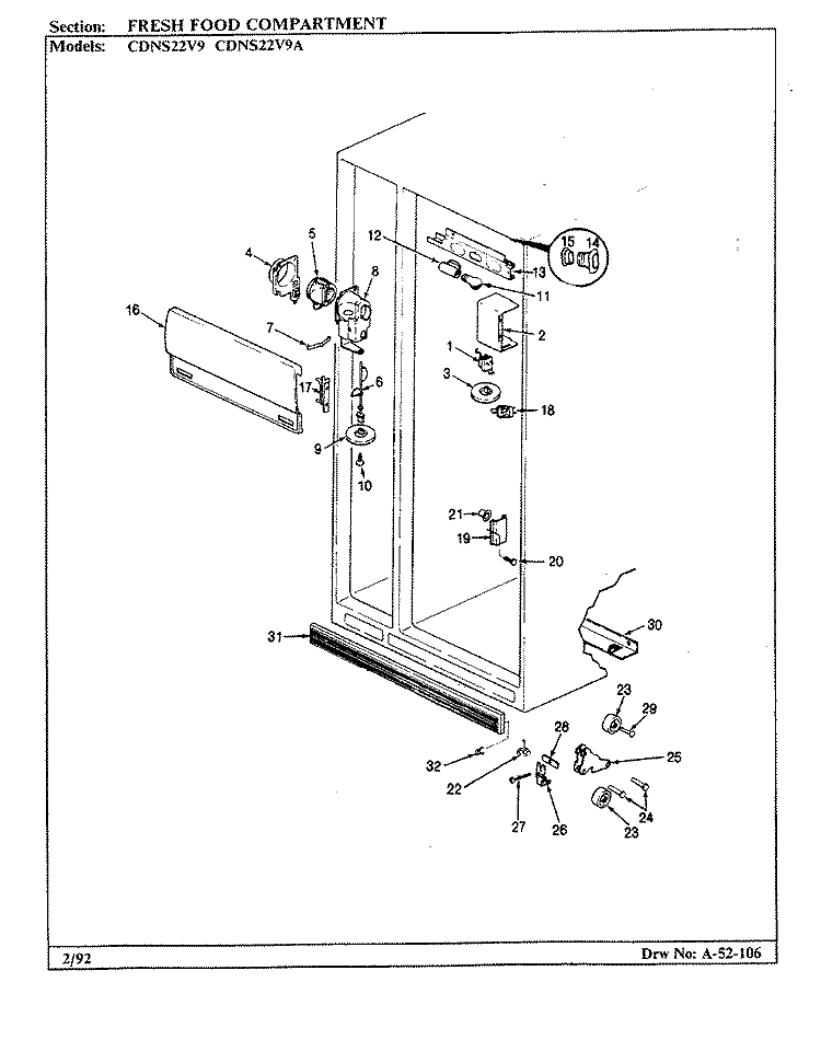 FRESH FOOD COMPARTMENT Diagram and Parts List for CDNS22V9A CR36A Admiral Refrigerator