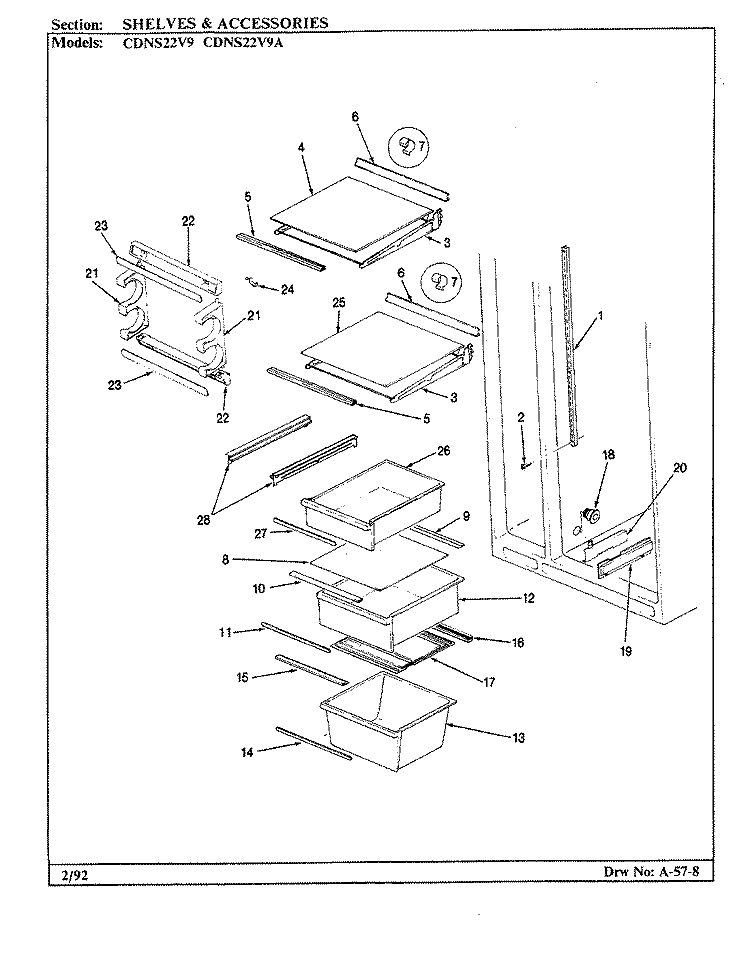SHELVES & ACCESSORIES Diagram and Parts List for CDNS22V9A CR36A Admiral Refrigerator
