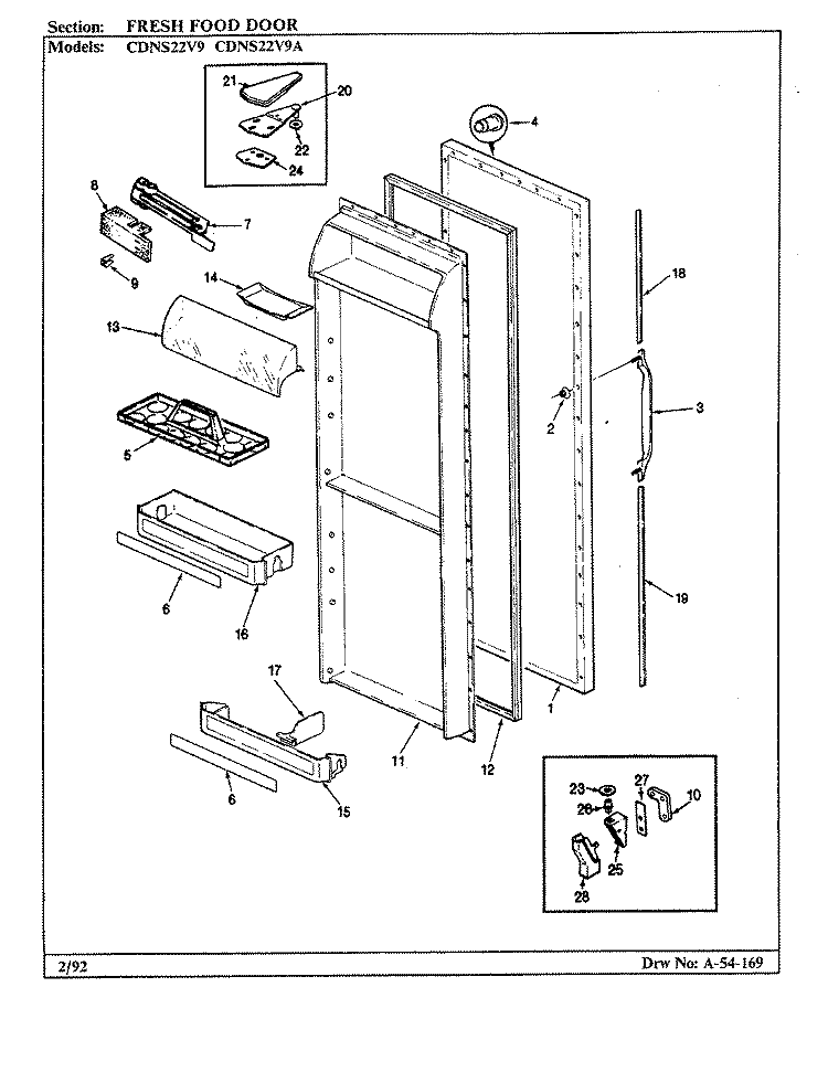 FRESH FOOD DOOR Diagram and Parts List for CDNS22V9A CR36A Admiral Refrigerator