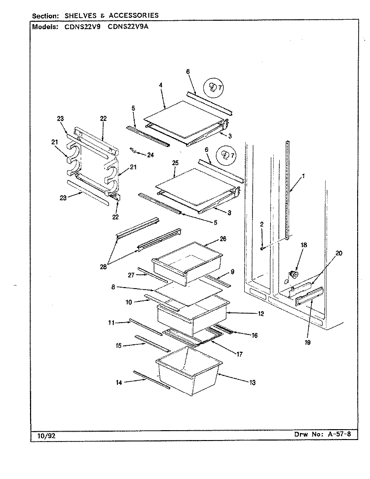 SHELVES & ACCESSORIES Diagram and Parts List for CDNS22V9A CR38A Admiral Refrigerator