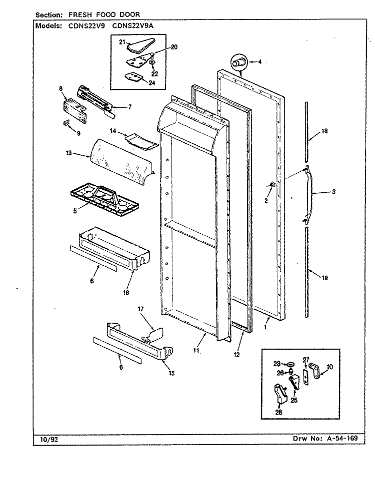 FRESH FOOD DOOR Diagram and Parts List for CDNS22V9A CR38A Admiral Refrigerator