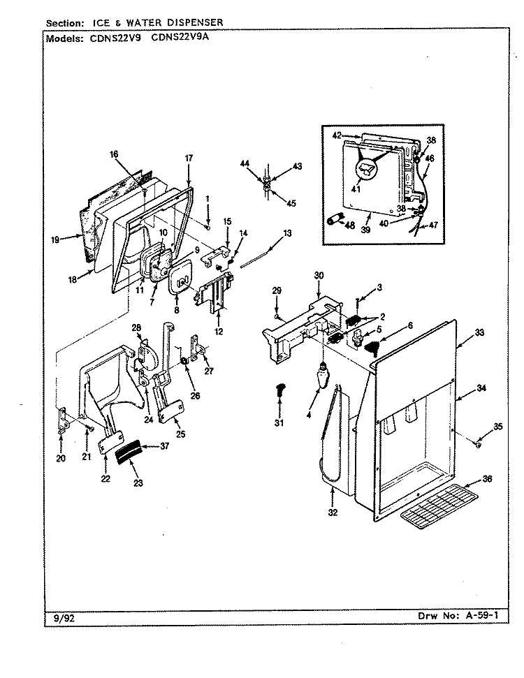 ICE & WATER DISPENSER Diagram and Parts List for CDNS22V9A CR38A Admiral Refrigerator