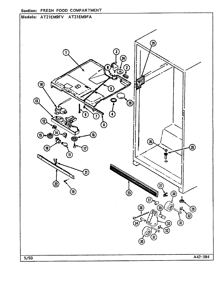 FRESH FOOD COMPARTMENT Diagram and Parts List for AT21EM9FA DA80A Admiral Refrigerator