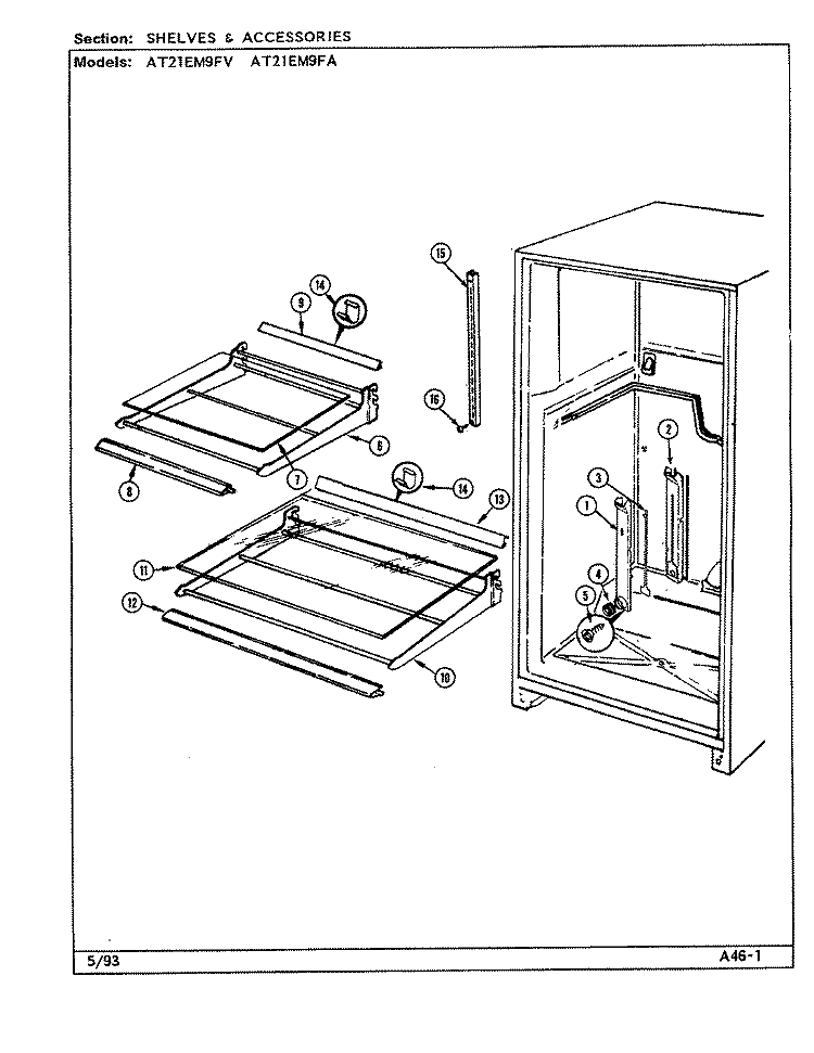 SHELVES & ACCESSORIES Diagram and Parts List for AT21EM9FA DA80A Admiral Refrigerator