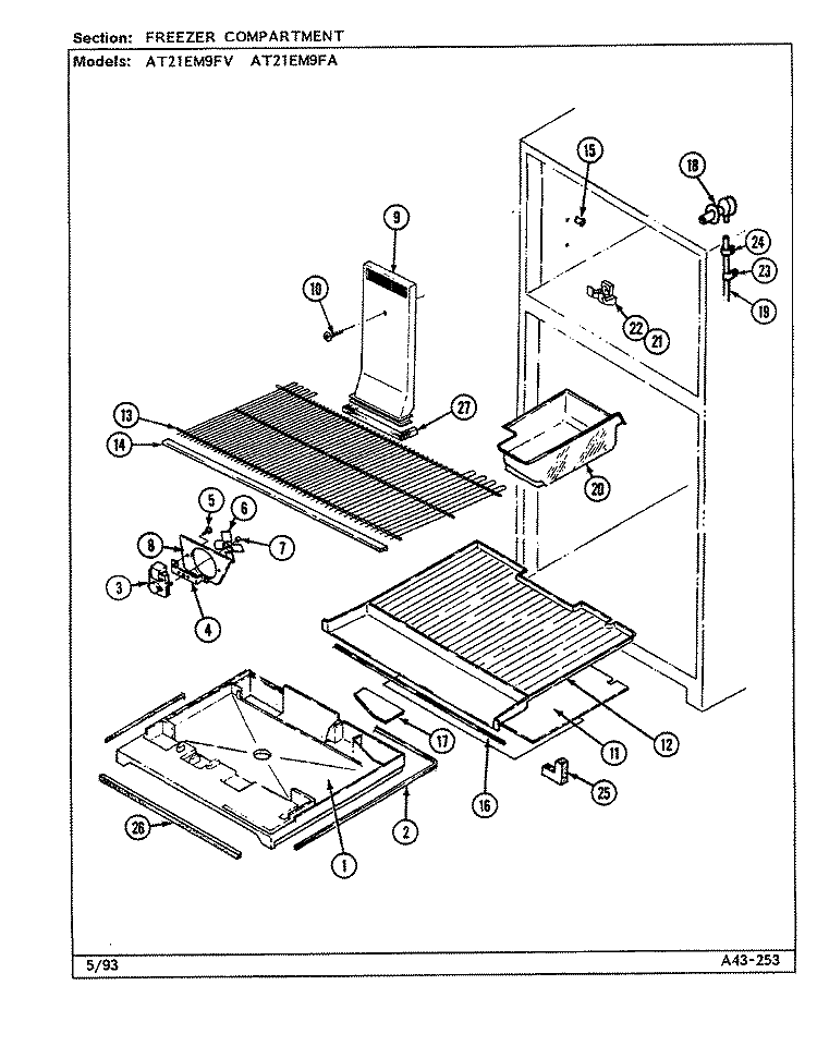FREEZER COMPARTMENT Diagram and Parts List for AT21EM9FA DA80A Admiral Refrigerator