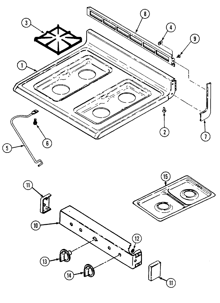 TOP ASSEMBLY Diagram and Parts List for 3141XRW  Magic Chef Range