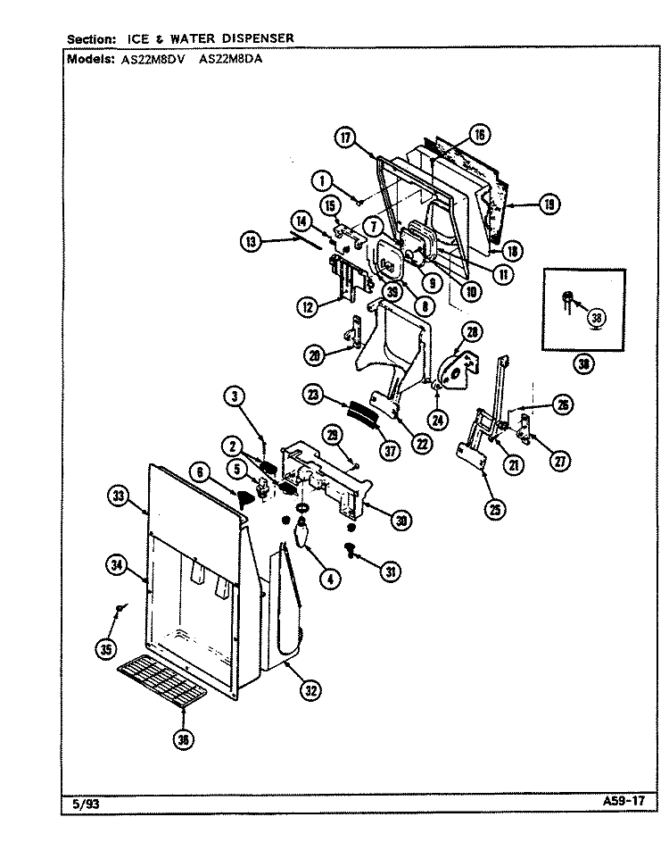 ICE & WATER DISPENSER Diagram and Parts List for AS22M8DA DN34C Admiral Refrigerator