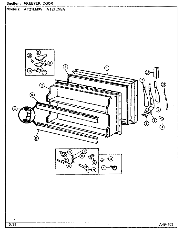 FREEZER DOOR Diagram and Parts List for AT21EM9A DA78A Admiral Refrigerator