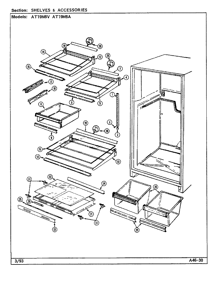 SHELVES & ACCESSORIES Diagram and Parts List for AT19M8V DA53A Admiral Refrigerator