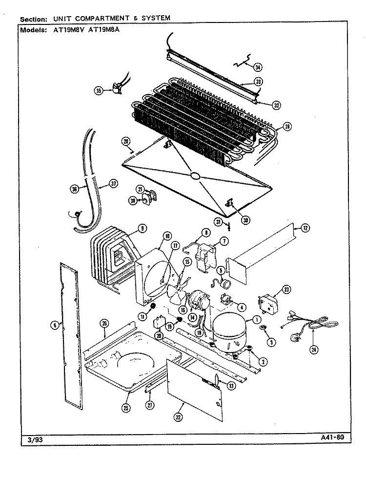 UNIT COMPARTMENT & SYSTEM Diagram and Parts List for AT19M8A  Admiral Refrigerator