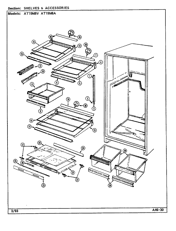 SHELVES & ACCESSORIES Diagram and Parts List for AT19M8A  Admiral Refrigerator