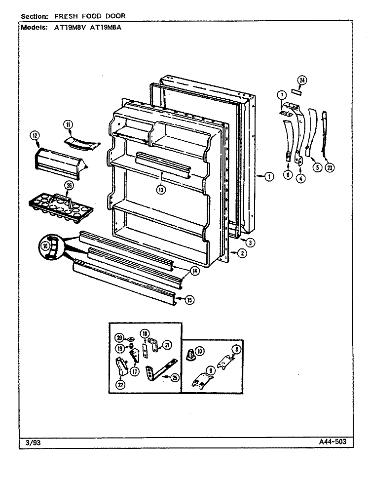 FRESH FOOD DOOR Diagram and Parts List for AT19M8A  Admiral Refrigerator