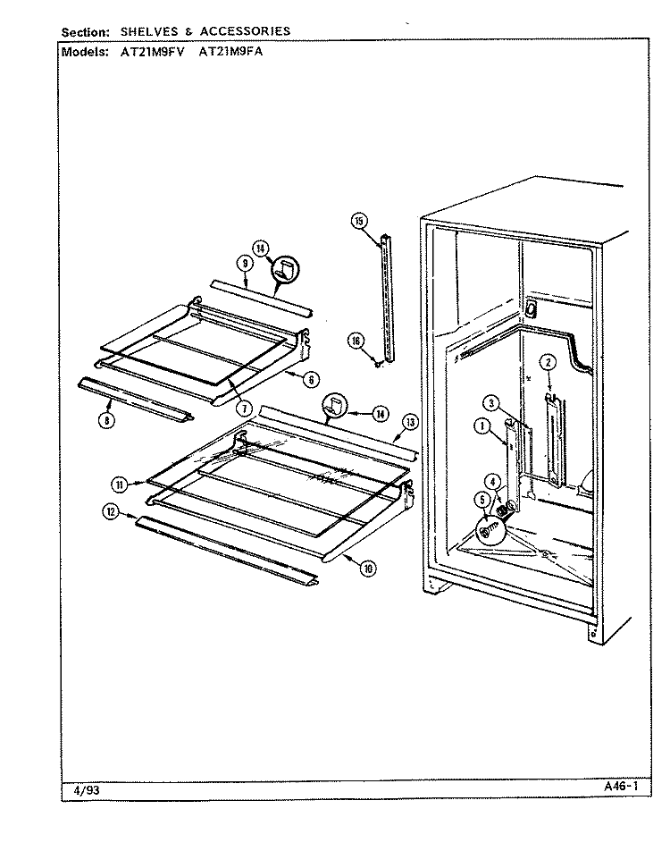 SHELVES & ACCESSORIES Diagram and Parts List for AT21M9FA DD64A Admiral Refrigerator