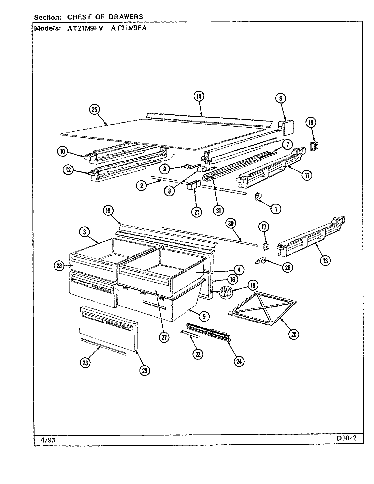 CHEST OF DRAWERS Diagram and Parts List for AT21M9FA DD64A Admiral Refrigerator