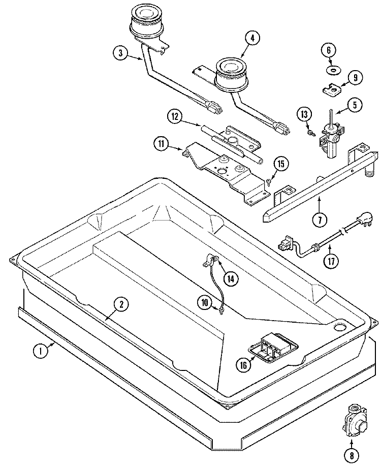 BODY Diagram and Parts List for 8211PA  Magic Chef Cooktop