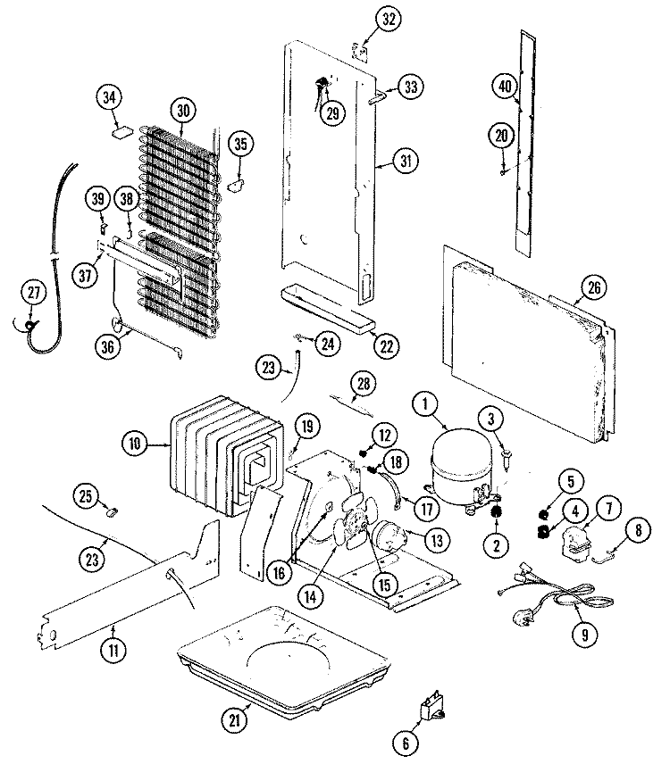 UNIT COMPARTMENT & SYSTEM Diagram and Parts List for RC203TDV  Magic Chef Refrigerator