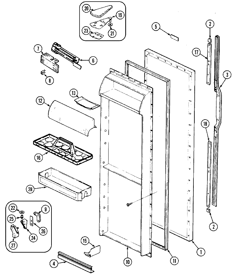 FRESH FOOD DOOR Diagram and Parts List for RC203TDV  Magic Chef Refrigerator