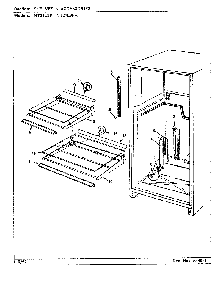 SHELVES & ACCESSORIES Diagram and Parts List for NT21L9FA BA74B Admiral Refrigerator