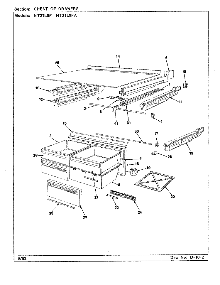CHEST OF DRAWERS Diagram and Parts List for NT21L9FA BA74B Admiral Refrigerator