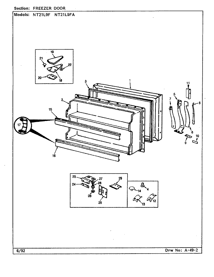FREEZER DOOR Diagram and Parts List for NT21L9FA BA74B Admiral Refrigerator