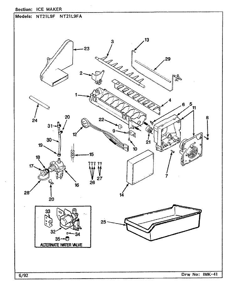 ICE MAKER Diagram and Parts List for NT21L9FA BA74B Admiral Refrigerator