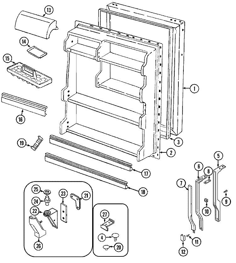 FRESH FOOD DOOR Diagram and Parts List for GT17A4XA  Admiral Refrigerator