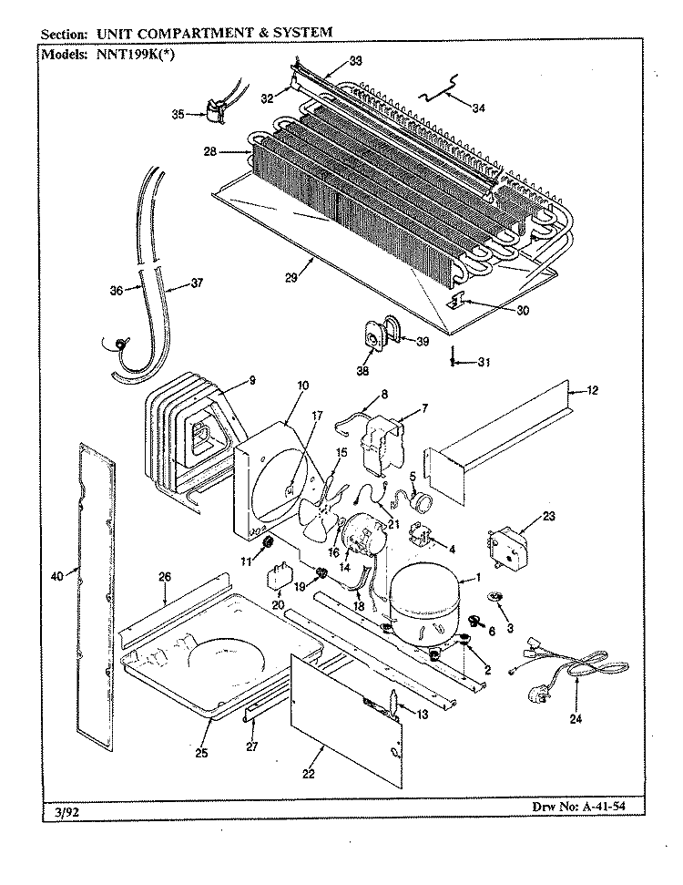 UNIT COMPARTMENT & SYSTEM Diagram and Parts List for NNT199K CC67A Admiral Refrigerator