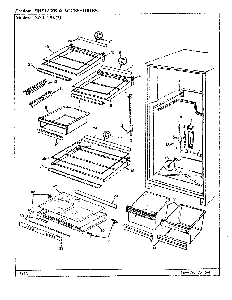 SHELVES & ACCESSORIES Diagram and Parts List for NNT199K CC67A Admiral Refrigerator